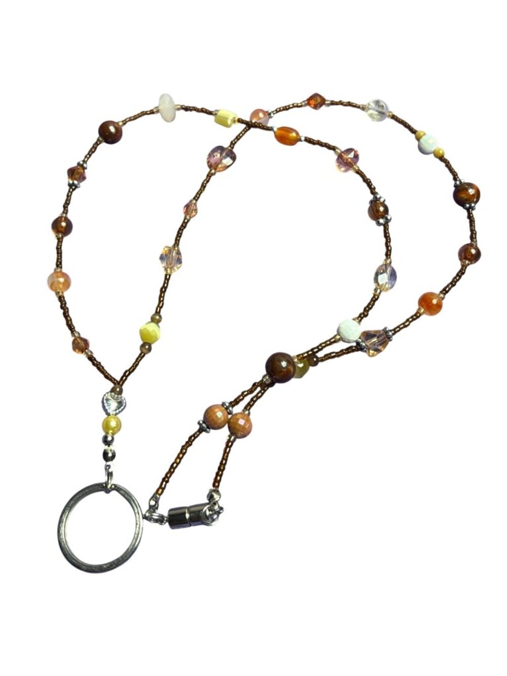 Artisan Beaded Lanyard Necklace Keyring Glass Plastic Beads Magnetic Clasp 30"